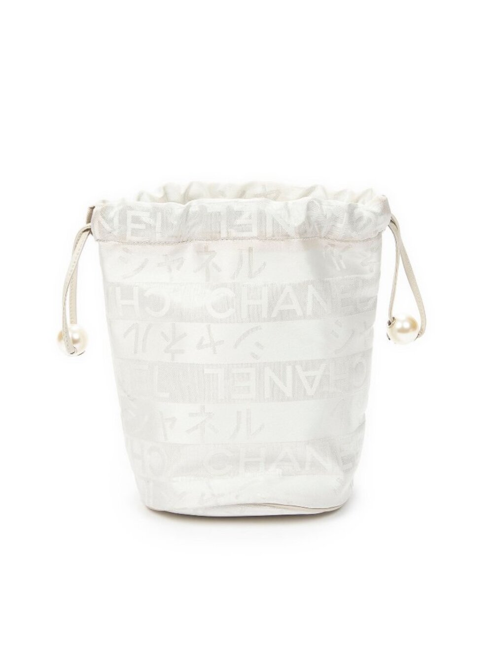 Chanel Ginza Pearl Drawstring Pouch Ivory Floral Canvas